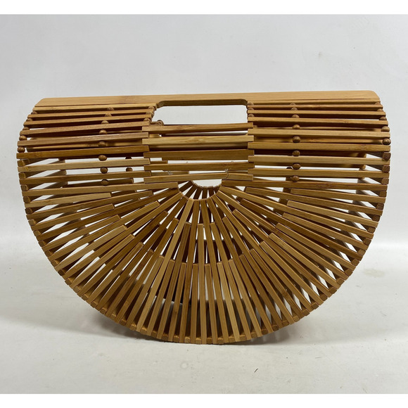 CULT GAIA Gaias Ark Bamboo Purse Clutch Boho Top Handle Crescent Bag - Picture 3 of 14
